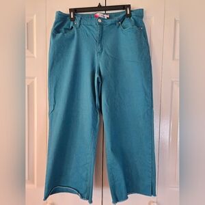 YMI Freckled Poppy Frayed Hem Crop Pants Teal Size XL